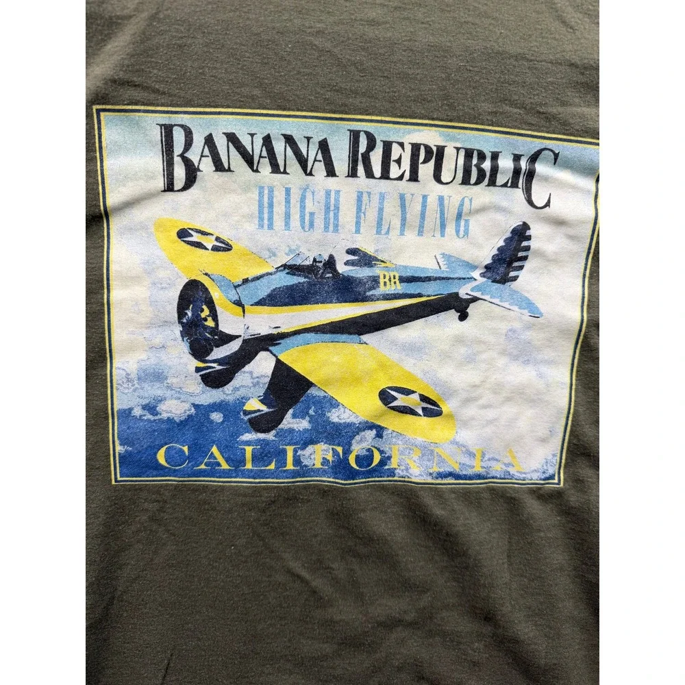 Banana‎ Republic Pocket T-Shirt Mens Green High Flying Airplane Graphic Small